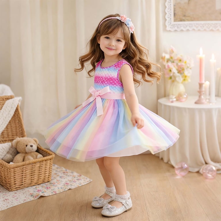 birthday rainbow tulle dress SONXAHE Infant Girl's Sleeveless Mesh Dresses Summer Party Princess Dress Multi-color Neckline:STRAIGHT Summer, Elegant Dress, Sexy Color:BABY BLUE Use mild detergent and