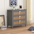 thumbnail image 2 of 3 Drawer Cabinet, Modern Rattan Nightstand Dresser Chest with Wide Drawers and Metal Handles, Farmhouse Wood Storage Organizer for Bedroom, Living Room, Hallway, Entryway (Gray), 2 of 7