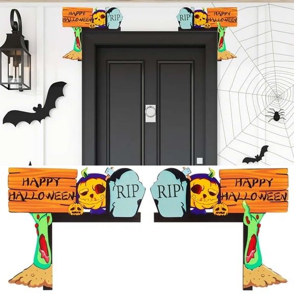 Gustave Halloween Door Corner Sign Decoration 2PCS Wooden Funny Door Topper Front Door Corner Frame Decor Home Party Ornament