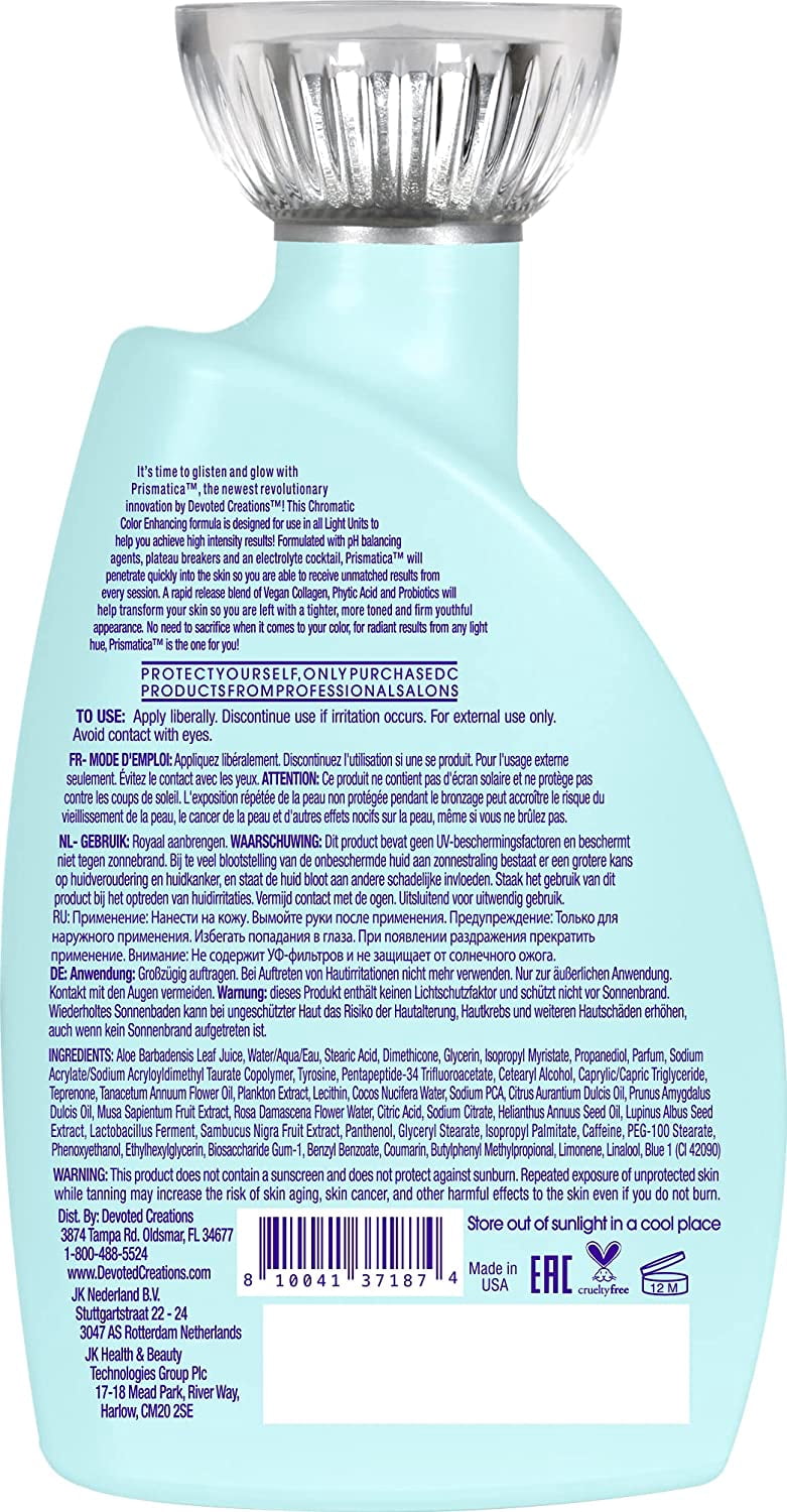 Devoted Creations Prismatica Full Spectrum Light Enhancing Vegan Hypo-Allergenic Tanning Lotion 13.5 oz.
