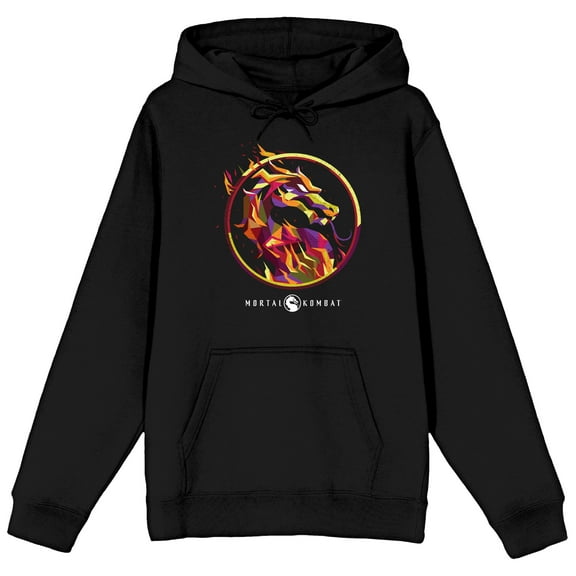 Mens Mortal Kombat Dragon Logo Fire Black Hooded Sweatshirt-3XL