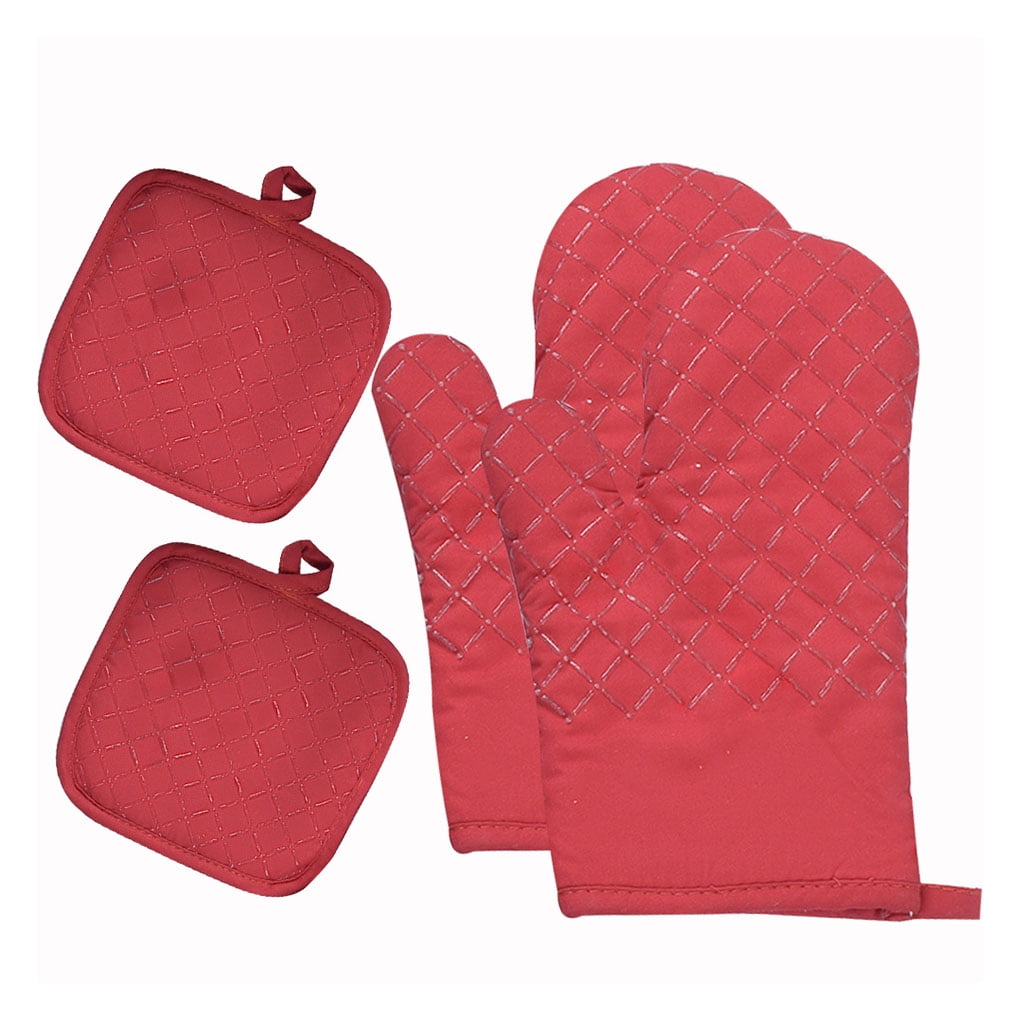 4 Pieces/Set Oven Silicone Non-stick Gloves Baking Barbeque BBQ Mittens ...