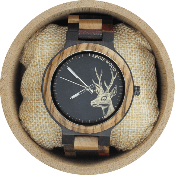Angie Wood Creations Ebony and Zebrawood Men’s Watch With Multi-wood Bracelet