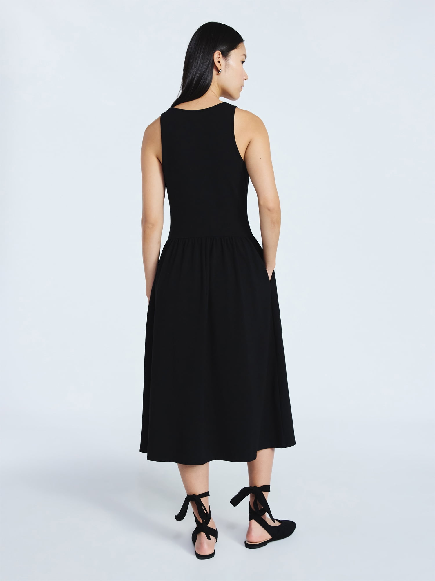 Scoop Women's and Women's Plus Stretch Cotton Blend Midi Basque Dress, Sizes XS-4X