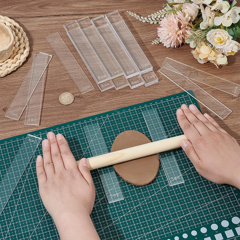 1 Set Acrylic Clay Guide Tool Sets Rectangle Clear 152x25x2~10mm 16pcs