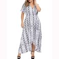 thumbnail image 4 of Moda Mujer Tallas grandes Vestidos largos Estampado con cuello en V Verano Casual Vestido largo fluido Fridja  qw6391, 4 of 9