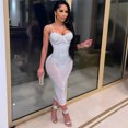 thumbnail image 2 of Vestido de cumpleaños con brillantes diamantes de imitación para mujer, vestido de malla transparente con tirantes finos, sin tirantes, vestido ajustado midi, vestidos de fiesta sexys para discoteca, 2 of 5