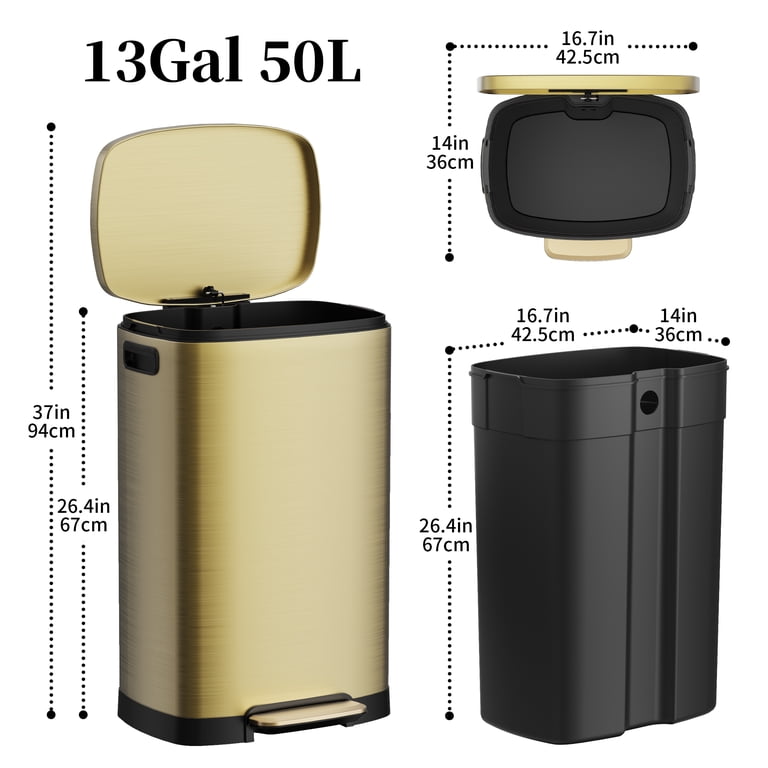 KSSKSS 13 Gallon Trash Can with Lid, Fingerprint-Proof Stainless
