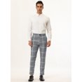 thumbnail image 3 of Pantalones de vestir a cuadros para hombre, informales, ajustados, con frente plano, a cuadros, estampados, de negocios gris L, 3 of 6