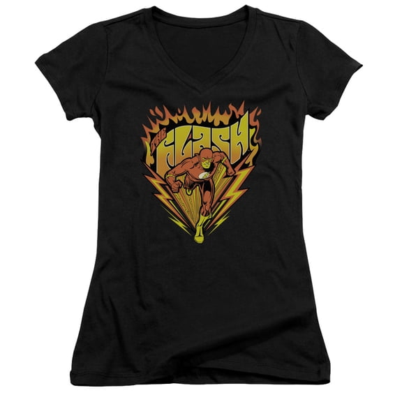 DC Comics Flash Blazing Speed Junior Women's V-Neck T-Shirt Black