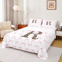 Castle Fairy Kids Children Teens Personalized Initial Alphabet R 4pcs Bed Sheets,Dreamy Princess Bowknot King Sheets,Cheetah Leopard Print Super Cozy Sheet Set,Luxury Bedroom Decor