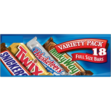 Mars Wrigley Variety Pack Milk Chocolate Candy Bars | Contains 18 Full Size Bars, 33.31 Oz. | MILKY WAY, TWIX, SNICKERS, 3 MUSKETEERS