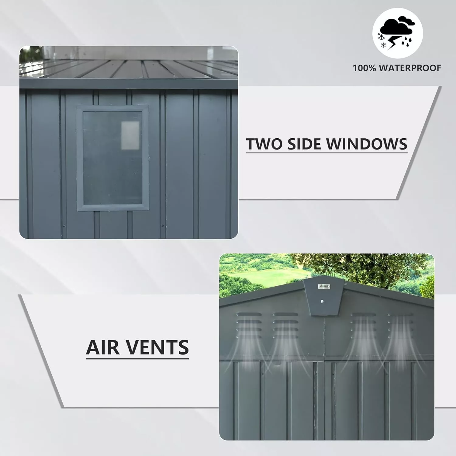 Domi Outdoor 11x 12.5FT Storage Shed with Lockable Door , Metal Garden Shed for Backyard, Patio, Lawn for Bike, Trash Can, Tools, Lawn Mowers, Pool Toys(Gray)