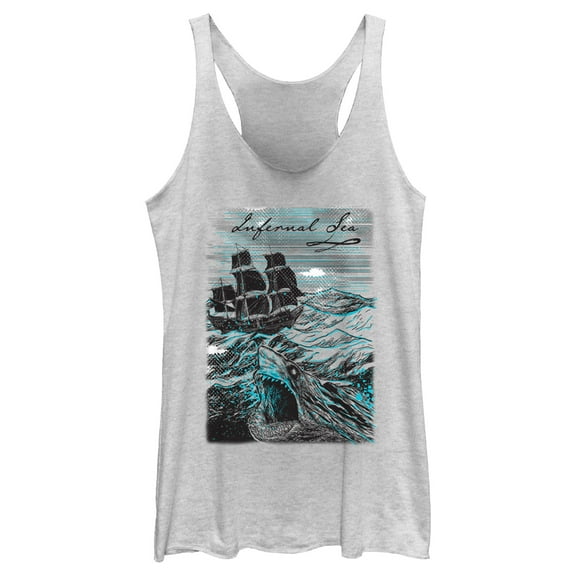 Women's Pirates of the Caribbean: Curse of the Black Pearl Infernal Sea Racerback Tank Top White Heather 2X Large