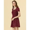 thumbnail image 3 of DARING DIVA Square Neck Short Sleeve Print A-Line Dress S Burgundy-Stars, 3 of 6