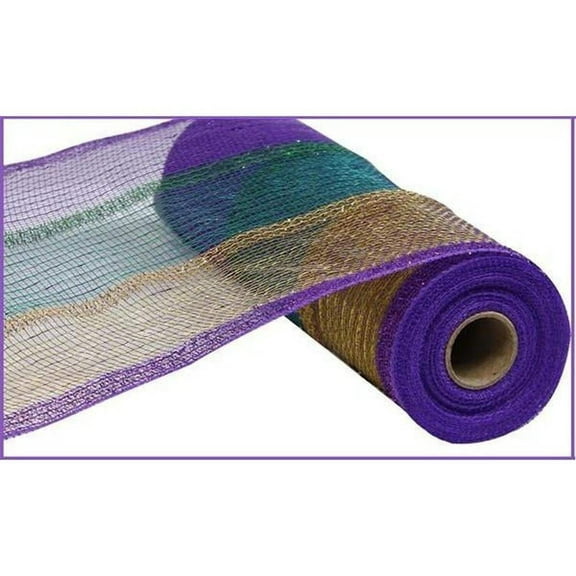 10.25" Poly Deco Tinsel Mesh Ribbon: Mardi Gras Stripe (10 Yards)