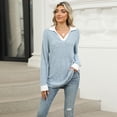 thumbnail image 5 of SWSMCLT Women's Long Sleeve Pullover Sweater Soft Pullover Loose Spring Spandex Top Warm Fashion Casual V Neck Cozy Work Light Blue Medium, 5 of 5