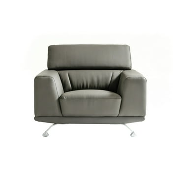 Reno Brooke Accent Chair, Dark Gray Faux Leather, Adjustable Headrest