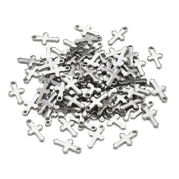 U8MO 100pcs 304 Stainless Steel Cross Charms Smooth Mini Metal Pendants Craft 12x7mm