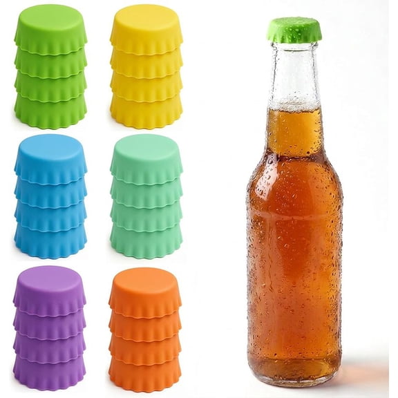 24 PCS Silicone Bottle Caps 6 Colors Reusable Beer Bottle Caps Wine Cap for Beer, Soda, Wine, Soft Drink Bottles, Home Brewing Kitchen Gadgets