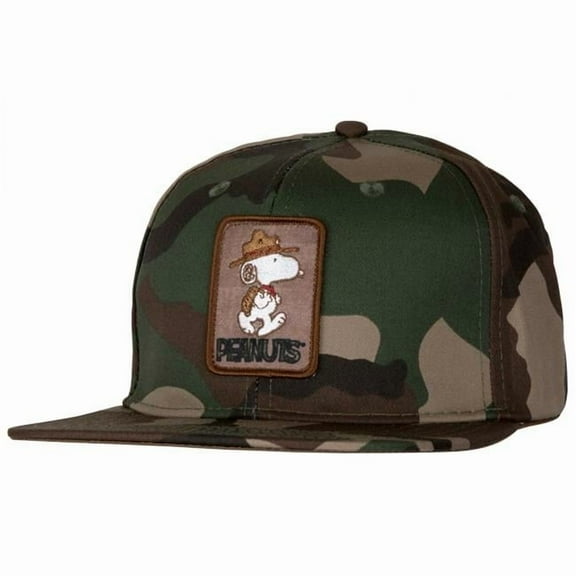 Camo Snoopy Adjustable Flat Bill Hat, Green