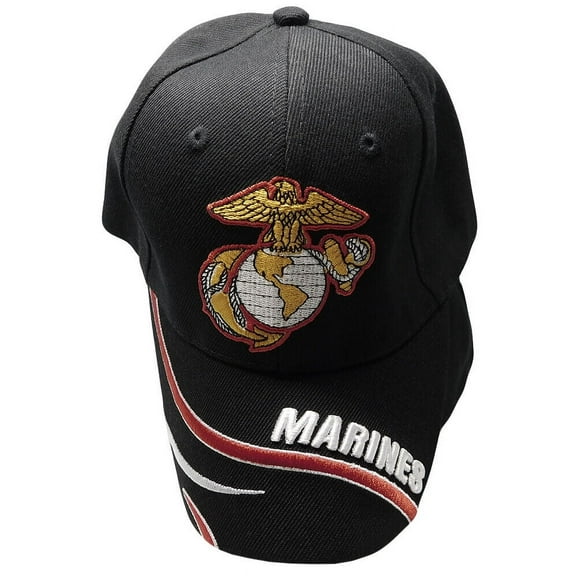 Marines USMC EGA Insignia Marine Corps Swirl Black Cap Hat Officially Licensed