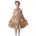 thumbnail image 2 of EnJoCho Girls Summer Dress Pearl Turn Down Collar Boho Beach Tank 𝖲undress Casual Smoc𝗄ed Tiere𝖽 Maxi Dresses 2-8 Years, 2 of 7