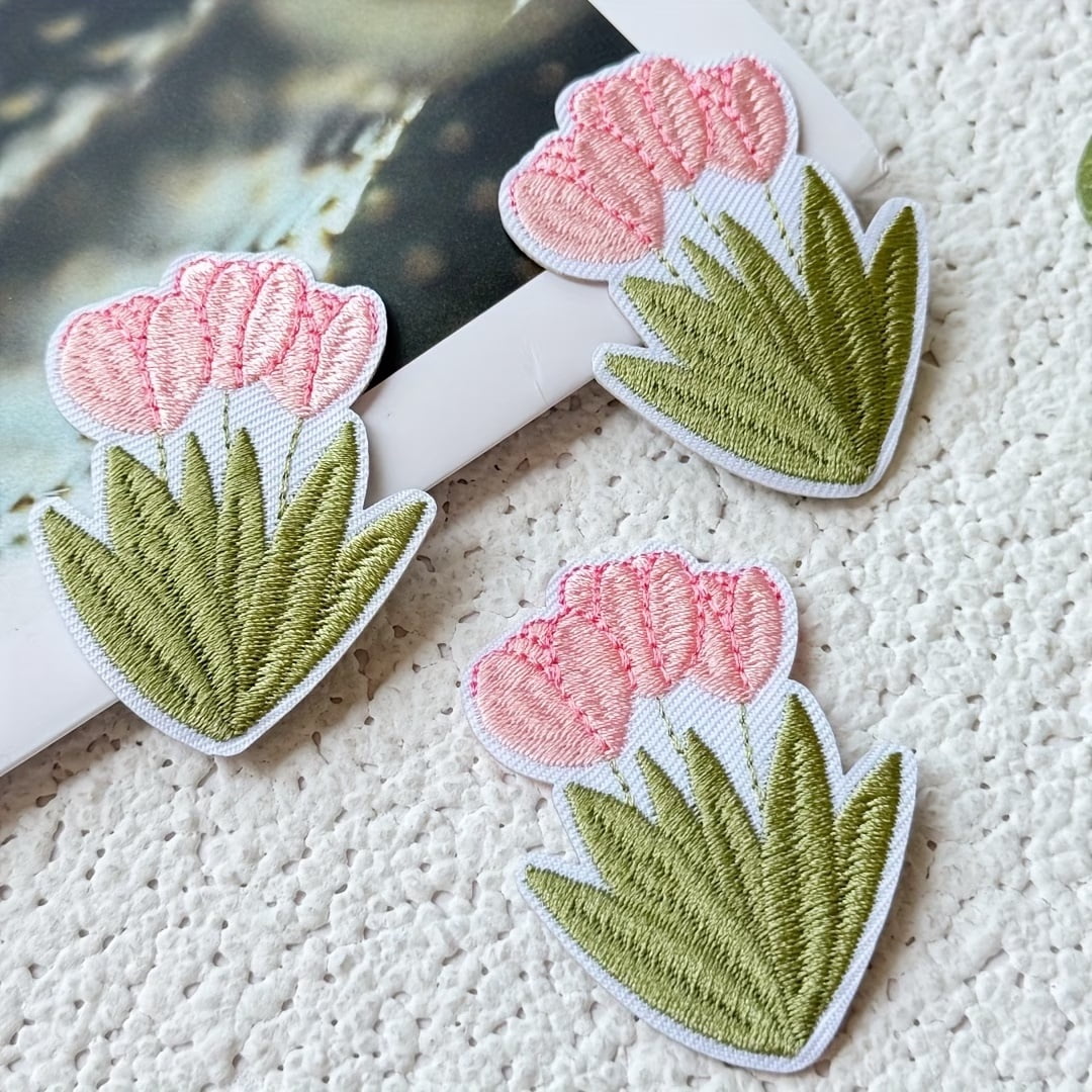 3pcs Embroidered Tulip Flower Patches for Denim Jackets, Canvas Bags, Pants, Clothing, Hats, and More - Perfect for Sewing and Ironing
