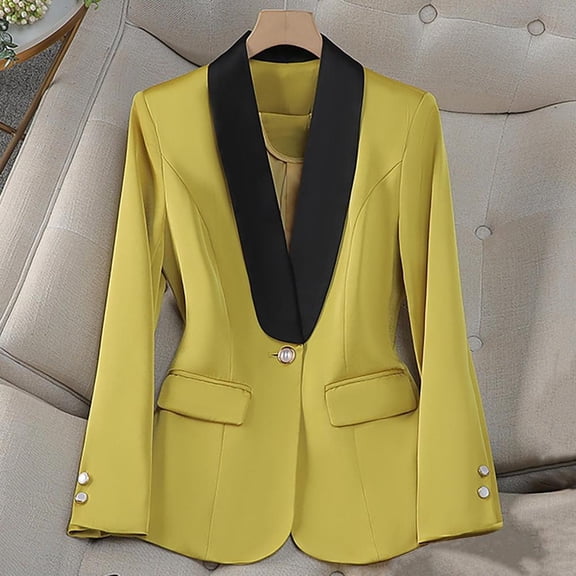Bxsruta Jacket for Women, Women's Contrast Trim Lapel Suit Jacket, Button Front Long Sleeve Blazer for Business Casual and Office Attire