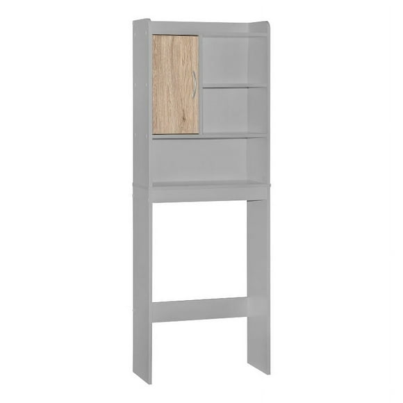 Pemberly Row Modern Over the Toilet Storage Cabinet in Light Gray & Oak