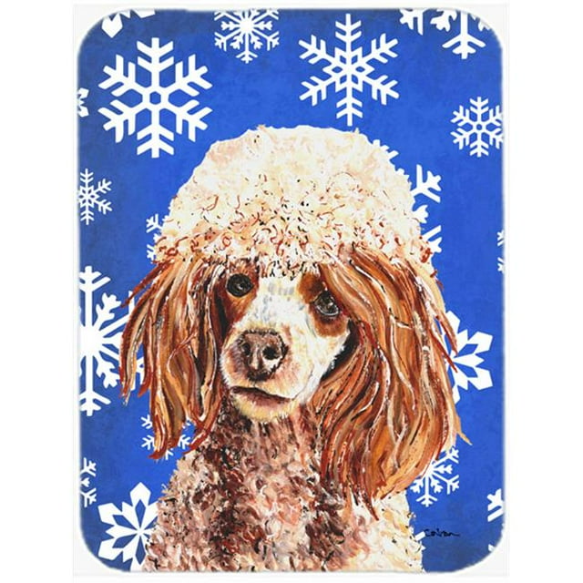Miniature Tapis de Souris Rouge Caniche Flocons d'Hiver, Tapis Chaud Ou Trivet, 7.75 x 9.25 Po