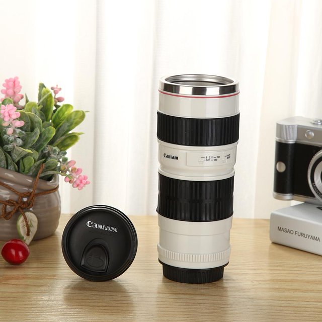 Termo Taza Taza de café con lente de cámara de 400 ml, tazas de té con cámara a prueba de fugas para el presente del fotógrafo Likrtyny Para estrenar