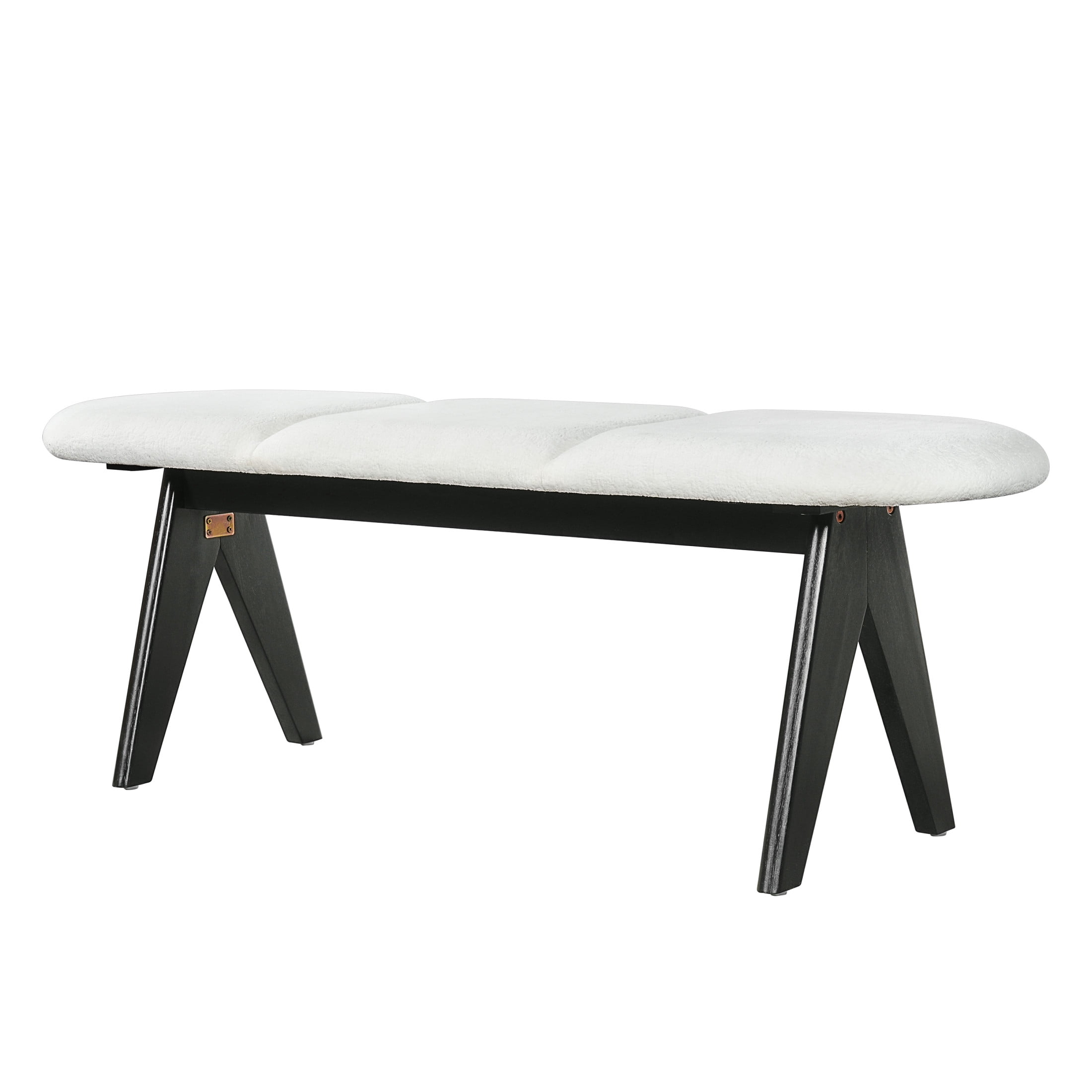 Christopher Knight Home 53" Modern Upholstered Entryway Bench with Black Wood Legs, White