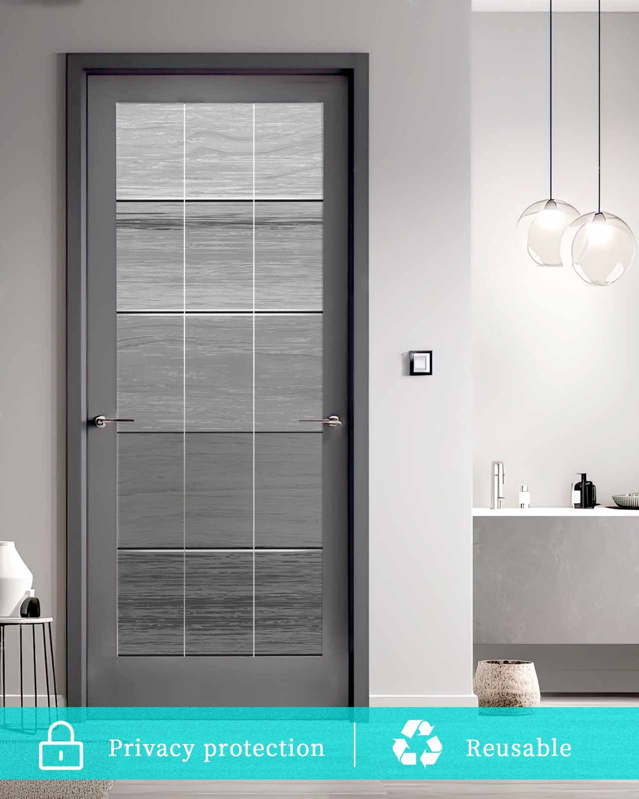 Grey Ombre Wooden Window Privacy Film Stained Glass Window Film Decorative Windows Cover Static Windows Cling for Glass Door Farmhouse Retro Gray Wood Gradient Stickers for Bathroom 35.4"x78.7"