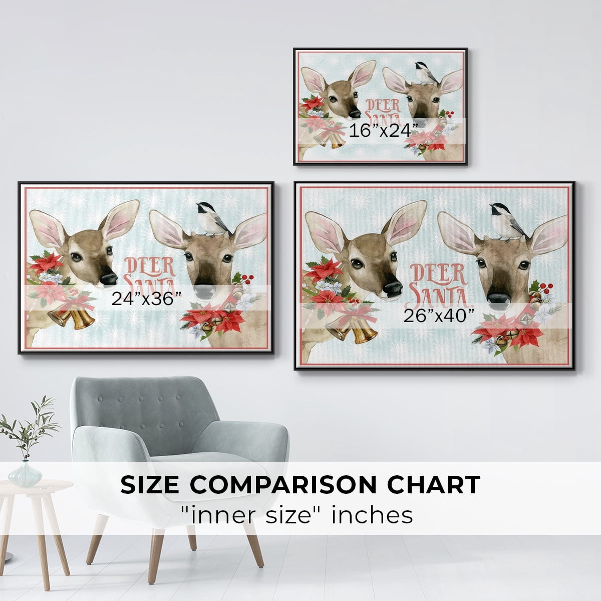 Deer Christmas Collection A - Framed Gallery Wrapped Holiday Canvas - 25 x 37 - Black Frame