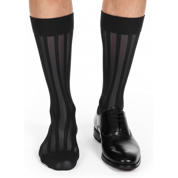 Mens Silk Sheer Socks, Men Casual Business Dress Socks Striped Sheer Nylon Stockings Mens Dress Sock Formal Suit See(1PAIR)