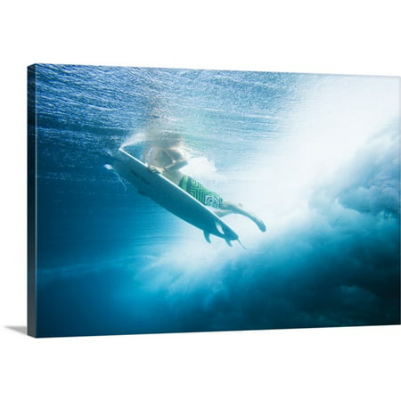 Great BIG Canvas MakenaStock Media Premium Thick-Wrap Canvas entitled Indonesia, Bali, Surfer Dives Under