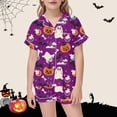 thumbnail image 2 of enyan Halloween Pjs Girls Pumpkin Pajama Set Ghost Pjs Jammies Short Sleeve Button Down Lounge Sleepwear Girls' Pajama Sets(Purple,12-13 Years), 2 of 4