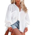 thumbnail image 1 of Women‘s Spring Long Sleeve V-Neck Striped Roll Up Sleeve Button Down Blouses Shirt Tops, 1 of 6