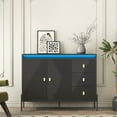thumbnail image 2 of Oufan Buffets & Sideboards, Fluted Sideboard Cabinet, 2 Door 3 Drawer Design, with Led Lights,Black Sideboard - Elegant Cabinet Ideal for Dining Room and Kitchen Storage,Black, 2 of 9