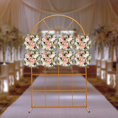 2-in-1 Gold Arch Stand 6.6ft Tall Convertible Rectangle Arched Wedding Backdrop with 22 lbs Capacity