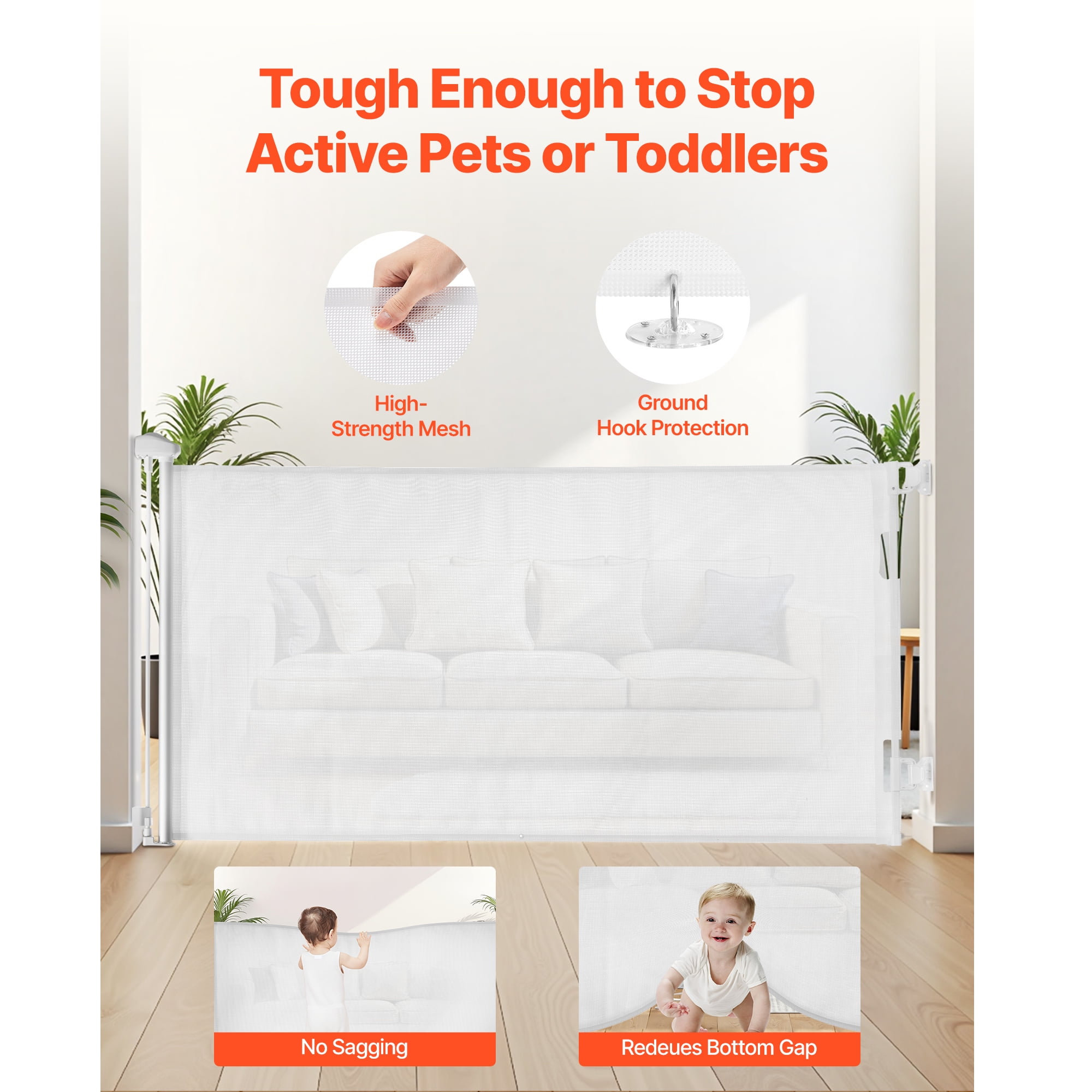 KFFKFF Retractable Baby Gate, Expands to 72.8 Inches Wide and 31.3 Inches Tall, Featuring Safety Lock, Convenient Operation, Trip-Free Design, Mesh Pet Barrier for Stairs, Hallways