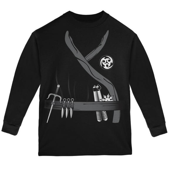 Halloween Ninja Assassin Costume Black Youth Long Sleeve T-Shirt - Youth X-Large