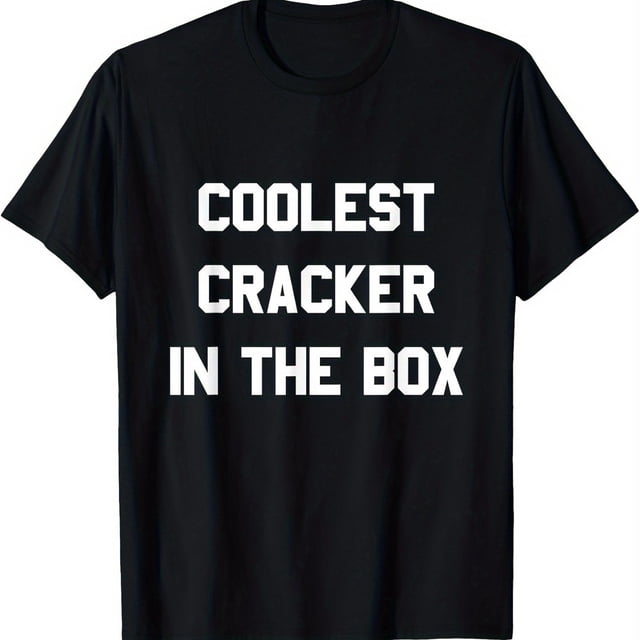 T-Shirt Noir pour Homme « Coolest Cracker In The Box » à Imprimé Blanc - T-Shirt à Col Rond Surdimensionné 100 % Coton avec Slogan Audacieux, Anneau Prélavé et Surpiqûres à Double Aiguille, Tenue Décontractée et Formelle (Tailles P-TTTG) -