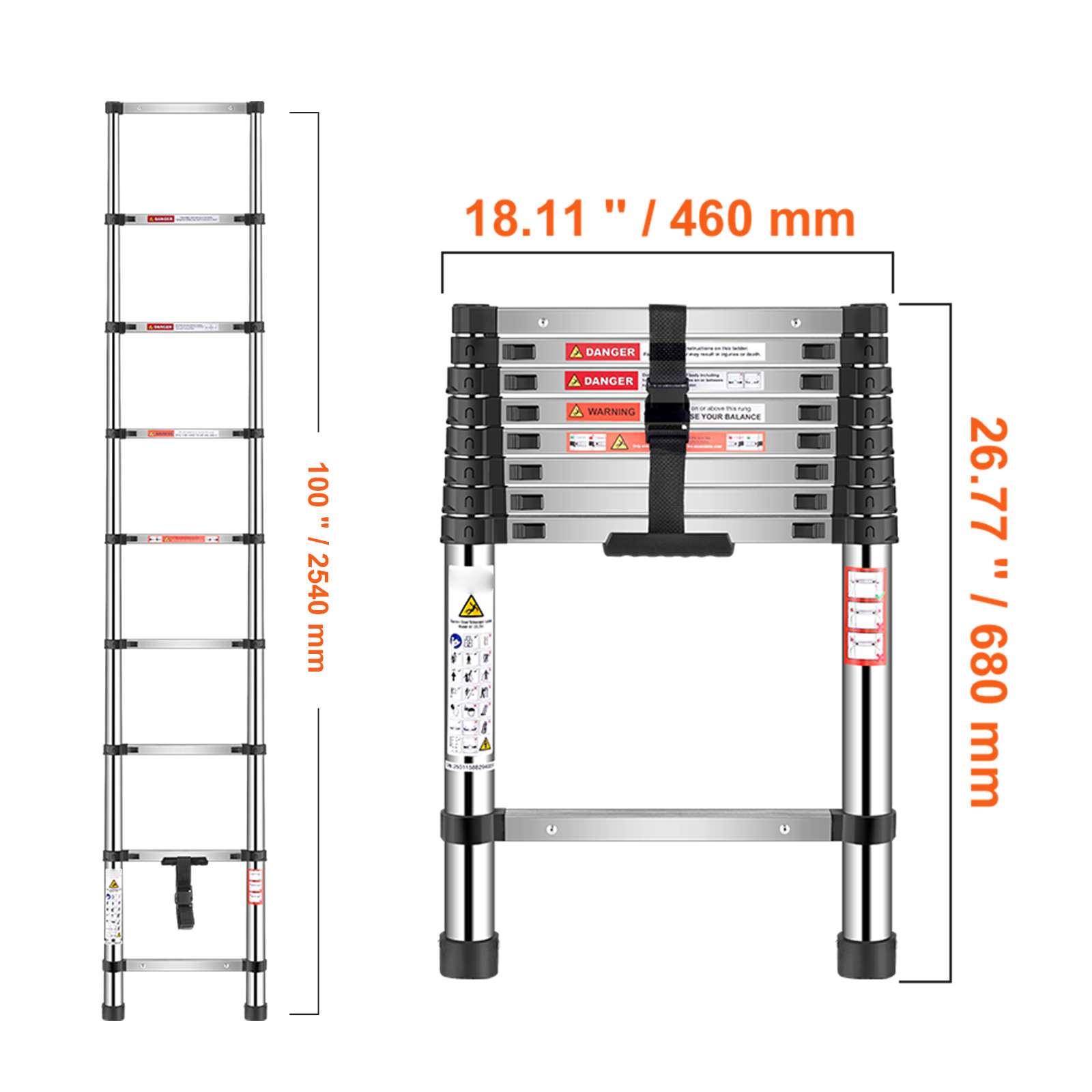 KFFKFF 8.5ft Telescoping Ladder with 330lb Weight Capacity photo 8