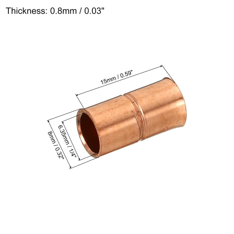 1/4 Inch Copper Elbow Fittings - 90 Degree HVAC Joints With Rolled Tube Stops (5-Pack)