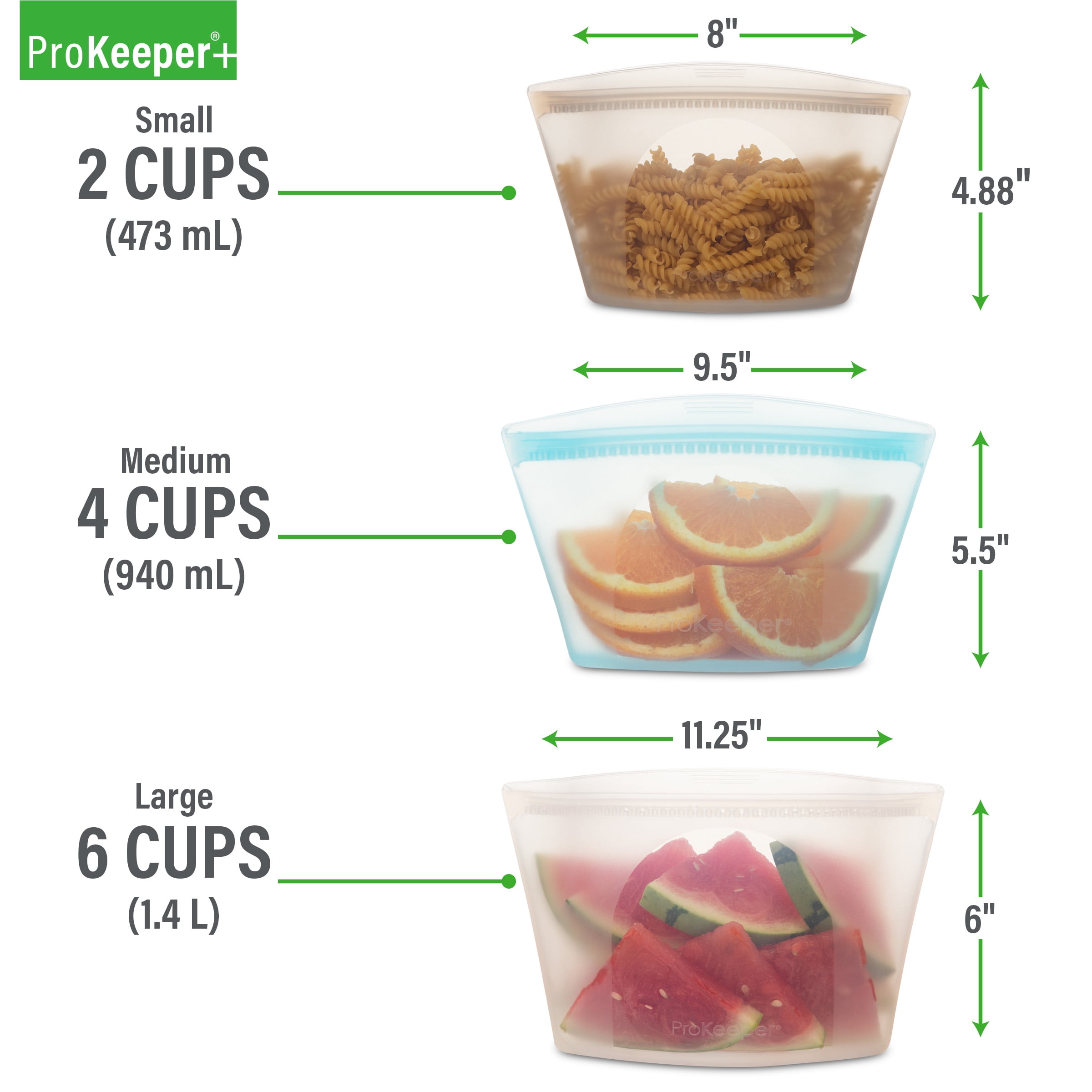(4 pack) Prokeeper+ 3 Silicone Stand Up Snack and Storage Bag, 3 Pack, Mulit Color, Designed to Help with Packed Lunches and Daily Commutes