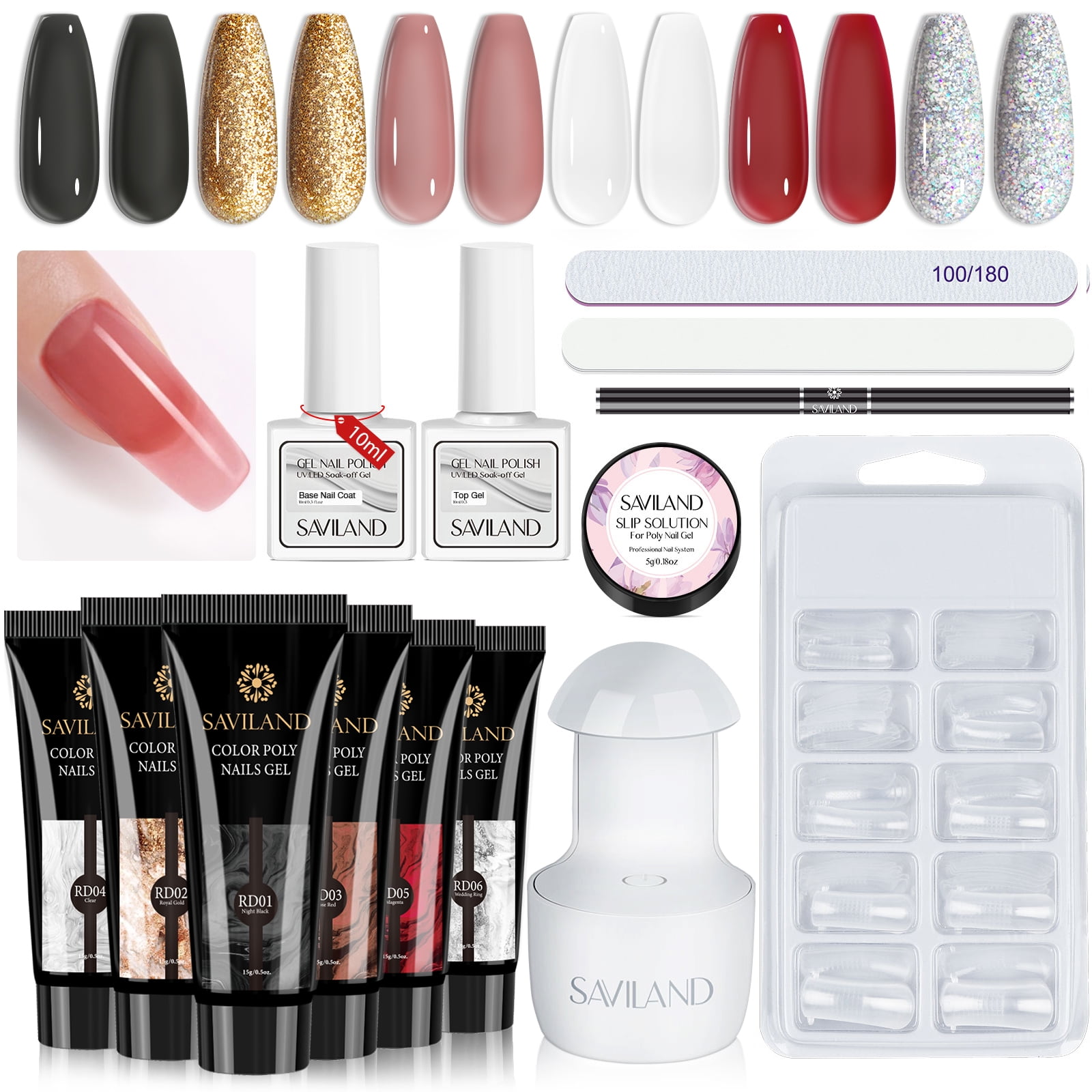Saviland Poly Extension Gel Nail Kit 6 Colors Poly Nail Gel Kit with Nail Lamp ,Base and Top