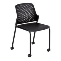 Pemberly Row Stack Chair with Casters in Black - 21.88"L x 22"W x 33"H