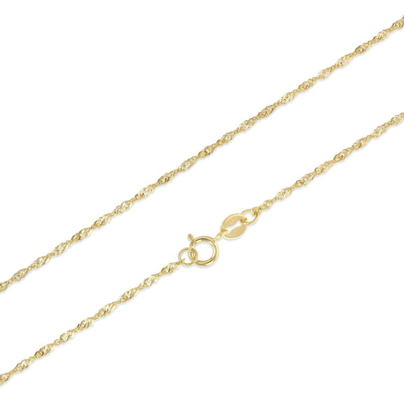 Ioka - 14K Yellow, White OR TriColor Solid Gold 1.2mm Singapore Chain Necklace with Spring Ring Clasp